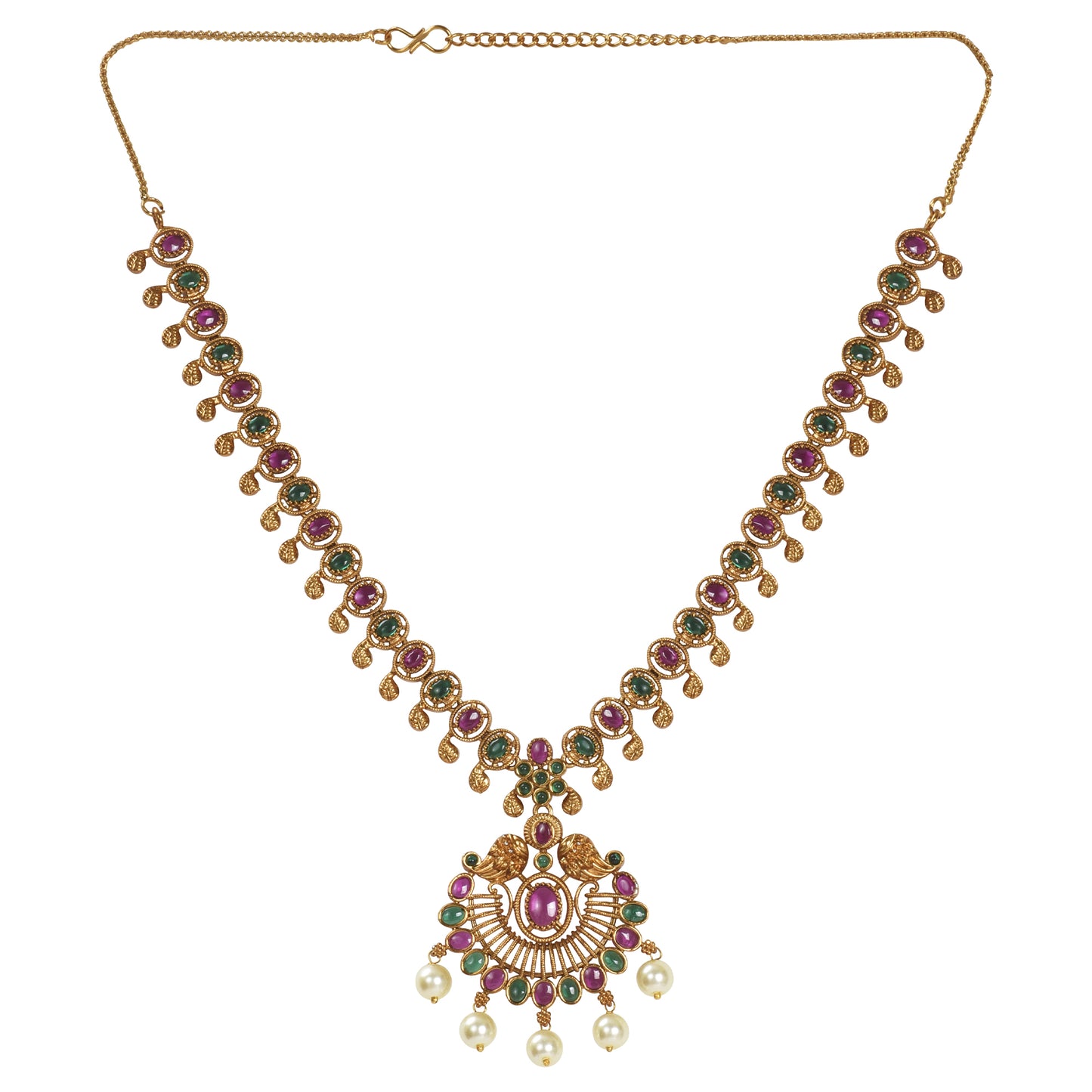 Raya Antique Gold-Plated Long Necklace & Earring Set