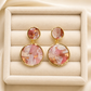 Blush Pink Marble-Effect Round Drop Earrings for Women – Gold-Tone Double Circle Dangle Earrings - Soul Jewellery