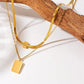 Luxury 18K Gold Plated Anti-Tarnish Layered Necklace with Green Rhinestone & Mother-of-Pearl Charm – Elegant Statement Jewelry ATCP176