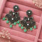 Luxury Oxidised Silver Peacock Chandbali Earrings with Mint Green Beads | Traditional Indian Statement Earrings for Women