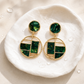 Emerald Green Marble Geometric Drop Earrings – Gold-Tone Statement Dangle Earrings for Women - Soul Jewellery