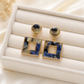 Blue Marble Geometric Square Drop Earrings for Women – Gold-Tone Statement Dangle Earrings