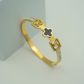 18K Gold-Plated Anti-Tarnish Bangle with Black Clover Design and Sparkling Crystal Highlights RGB355
