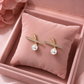 Gold-Tone Pearl & Crystal Bar Stud Earrings for Women – Minimal Geometric Demi Fine Earrings