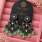 Luxury Oxidised Silver Peacock Chandbali Earrings with Mint Green Beads | Traditional Indian Statement Earrings for Women