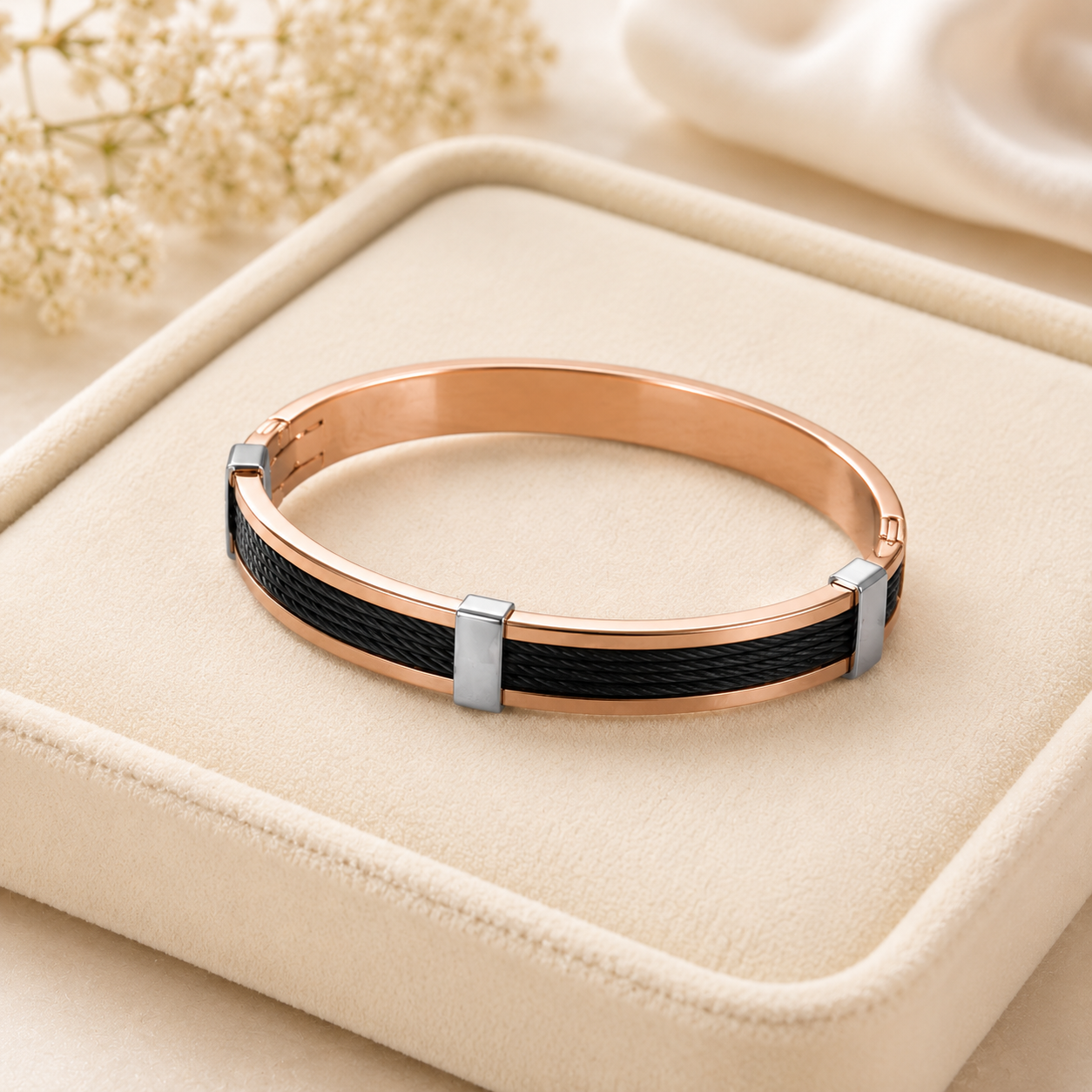 AMORE LUXE 6™ Rose Gold & Black Stainless Steel Anti-Tarnish Bracelet for Men | Waterproof Premium Kada