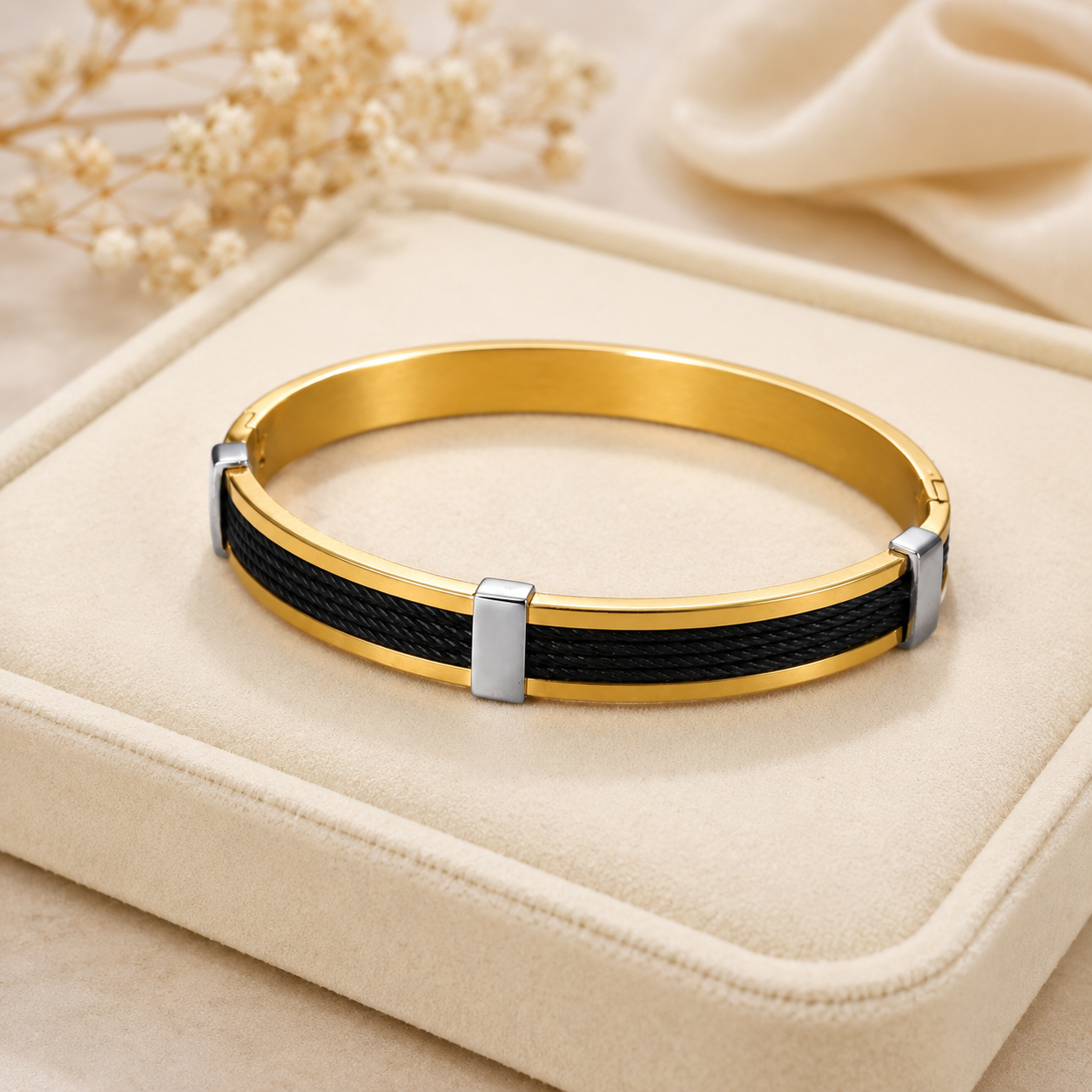 AURÉLIA LUXE 6™ Gold & Black Stainless Steel Anti-Tarnish Bracelet for Men | Waterproof Premium Kada - Soul Jewellery