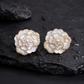 White Floral Pearl Stud Earrings for Women – Gold-Tone Layered Flower Demi Fine Earrings
