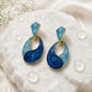 Ocean Blue Swirl Drop Earrings for Women – Gold-Tone Abstract Teardrop Statement Earrings