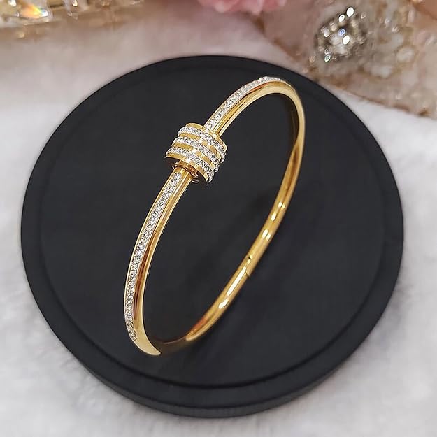 999 18K Yellow Gold Plated Anti-Tarnish Bracelet with CZ Stones – Luxury Minimalist Bangle for Women  111 Elegant Everyday Jewelry