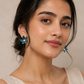 Blue Enamel Floral Pearl Stud Earrings for Women | Gold-Tone Flower Demifine Earrings