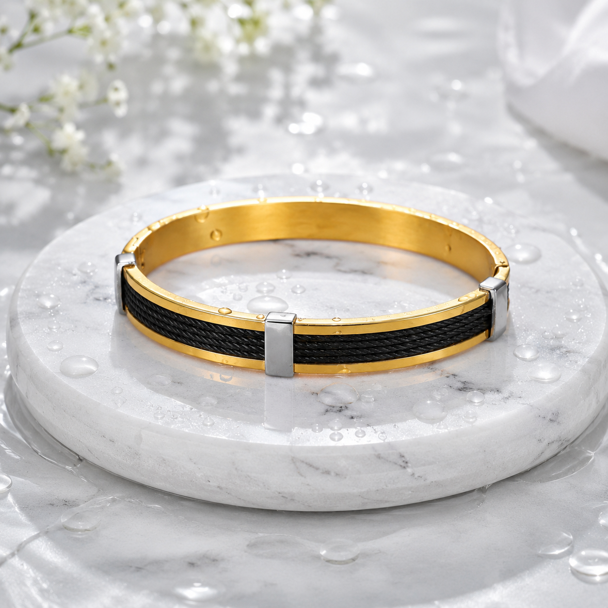 AURÉLIA LUXE 6™ Gold & Black Stainless Steel Anti-Tarnish Bracelet for Men | Waterproof Premium Kada - Soul Jewellery