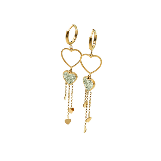 Sparkling Heart Dangle Earrings with Chain Accents – 18K Gold Plated, Anti-Tarnish Finish ATER206