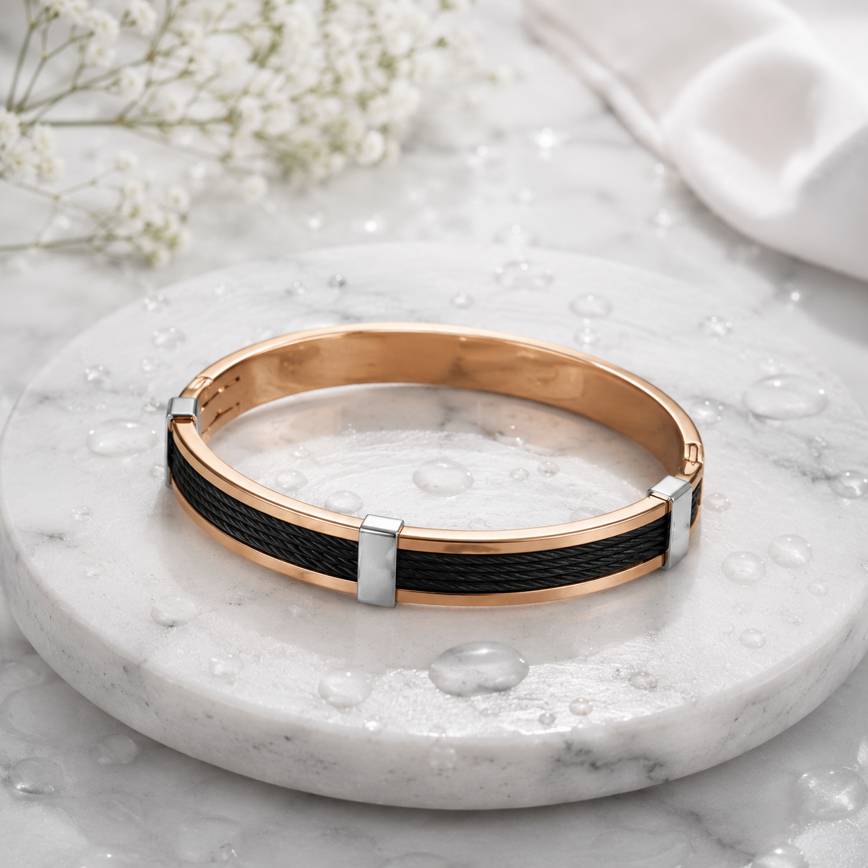AMORE LUXE 6™ Rose Gold & Black Stainless Steel Anti-Tarnish Bracelet for Men | Waterproof Premium Kada