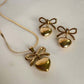 18K Gold Plated Bow-Heart Necklace & Earring Set for Women – Anti-Tarnish Romantic Jewelry Gift Set ATCP179