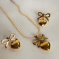 18K Gold Plated Bow-Heart Necklace & Earring Set for Women – Anti-Tarnish Romantic Jewelry Gift Set ATCP179