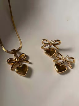 18K Gold Plated Bow-Heart Necklace & Earring Set for Women – Anti-Tarnish Romantic Jewelry Gift Set ATCP179