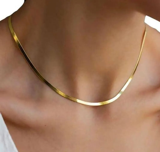 Anti-Tarnish 18K Gold Plated Snake Chain Necklace  Stainless Steel Daily Wear Jewellery  Lucky Wealth Code 888