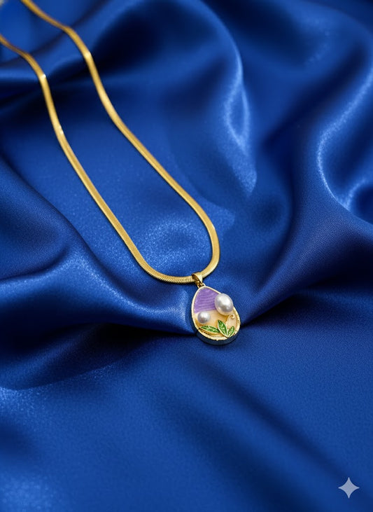 Aura 108 Pearl Bloom Anti-Tarnish Enamel Pendant – Gold Chain Necklace for Feminine Charm