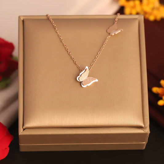 Elegant Rose Gold Plated Butterfly Pendant Necklace for Women – Anti-Tarnish Daily Wear Chain  ATCP182