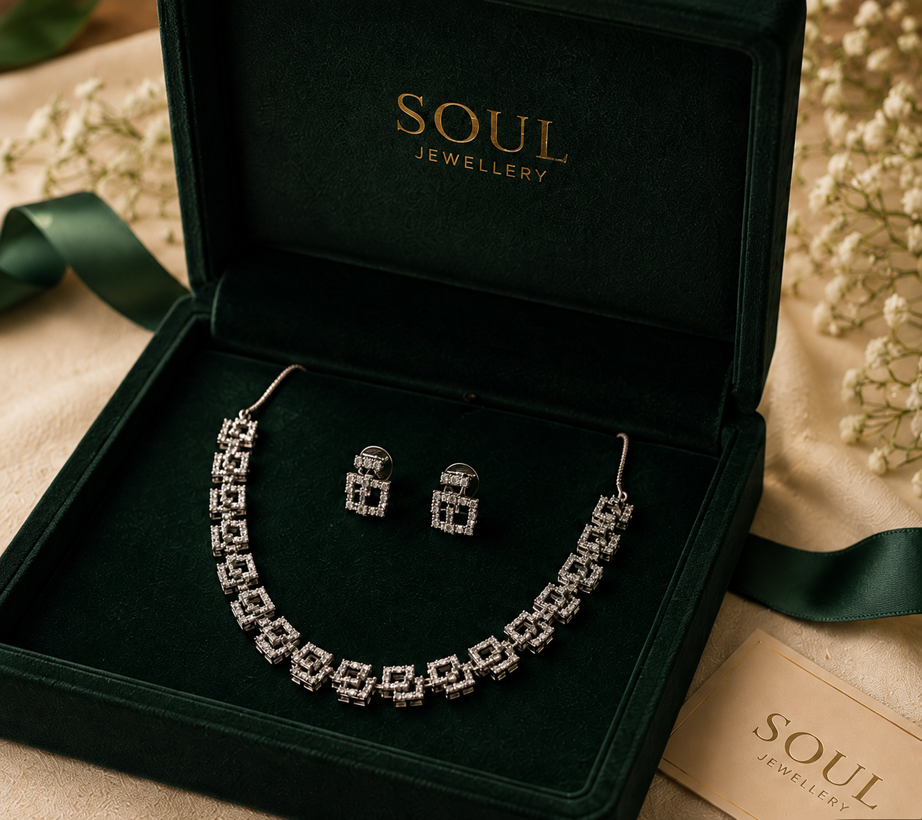 Celestia Silver Replica Choker Necklace Set with Earrings