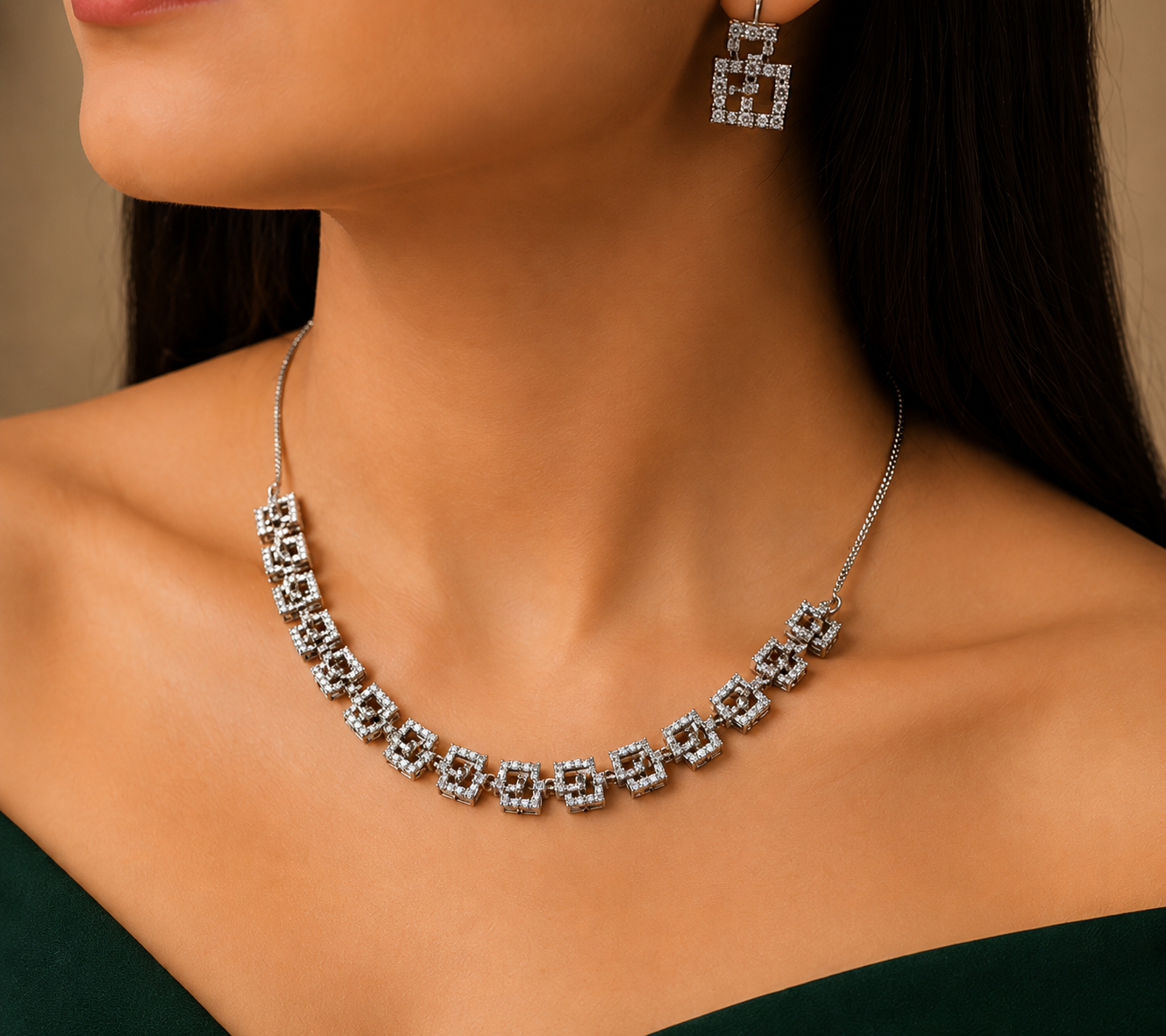 Celestia Silver Replica Choker Necklace Set with Earrings