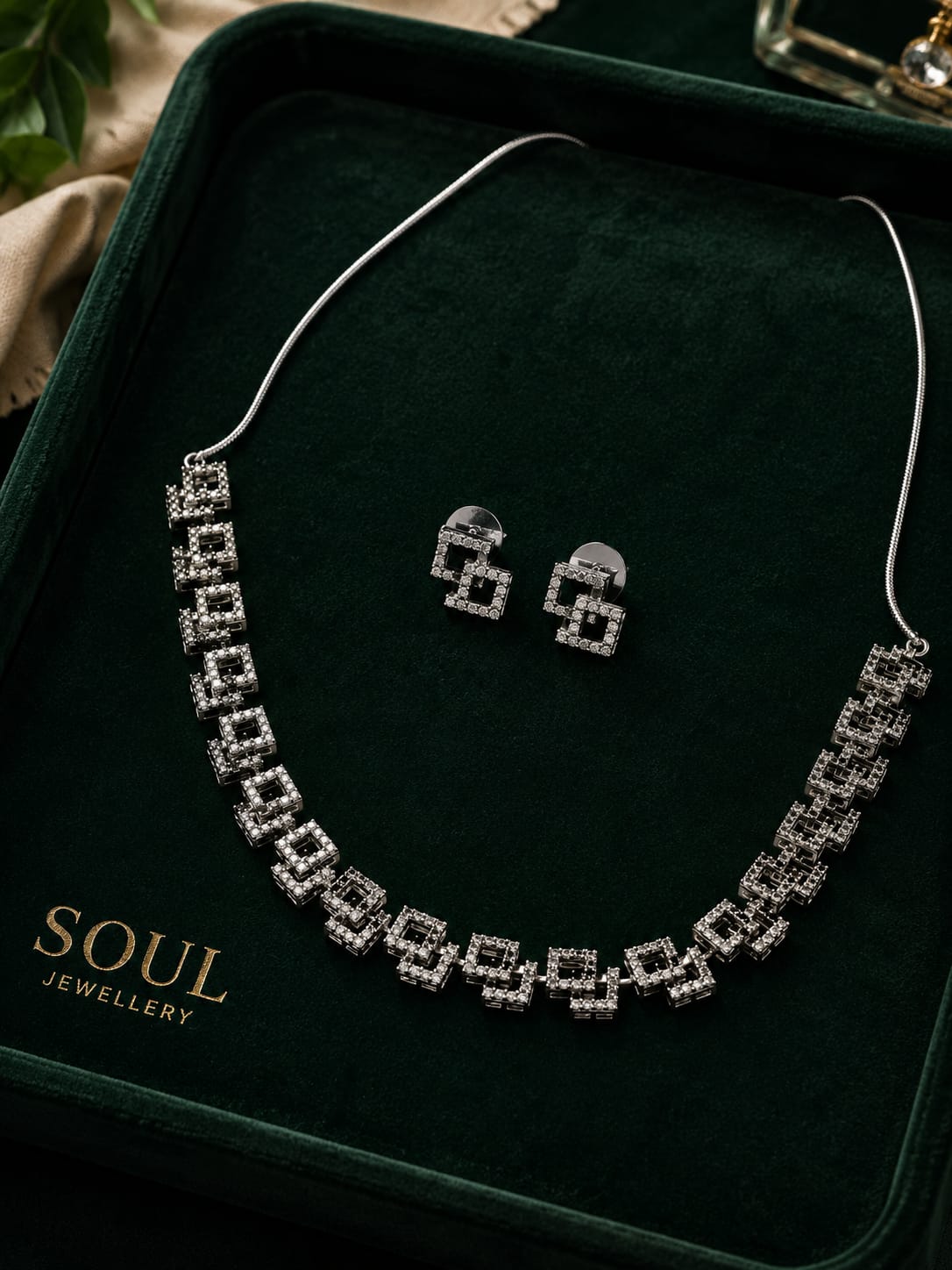 Celestia Silver Replica Choker Necklace Set with Earrings