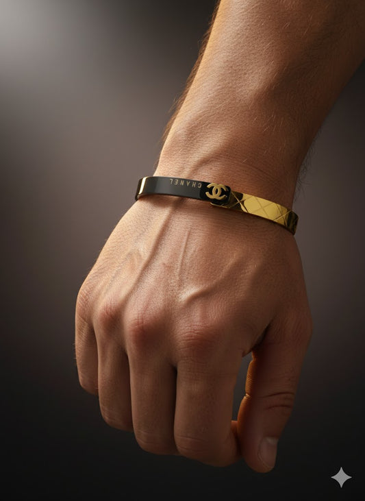 Chic Black- Gold Anti-Tarnish Bangle with Chanel-Inspired and Dual-Tone Finish for Men & Women