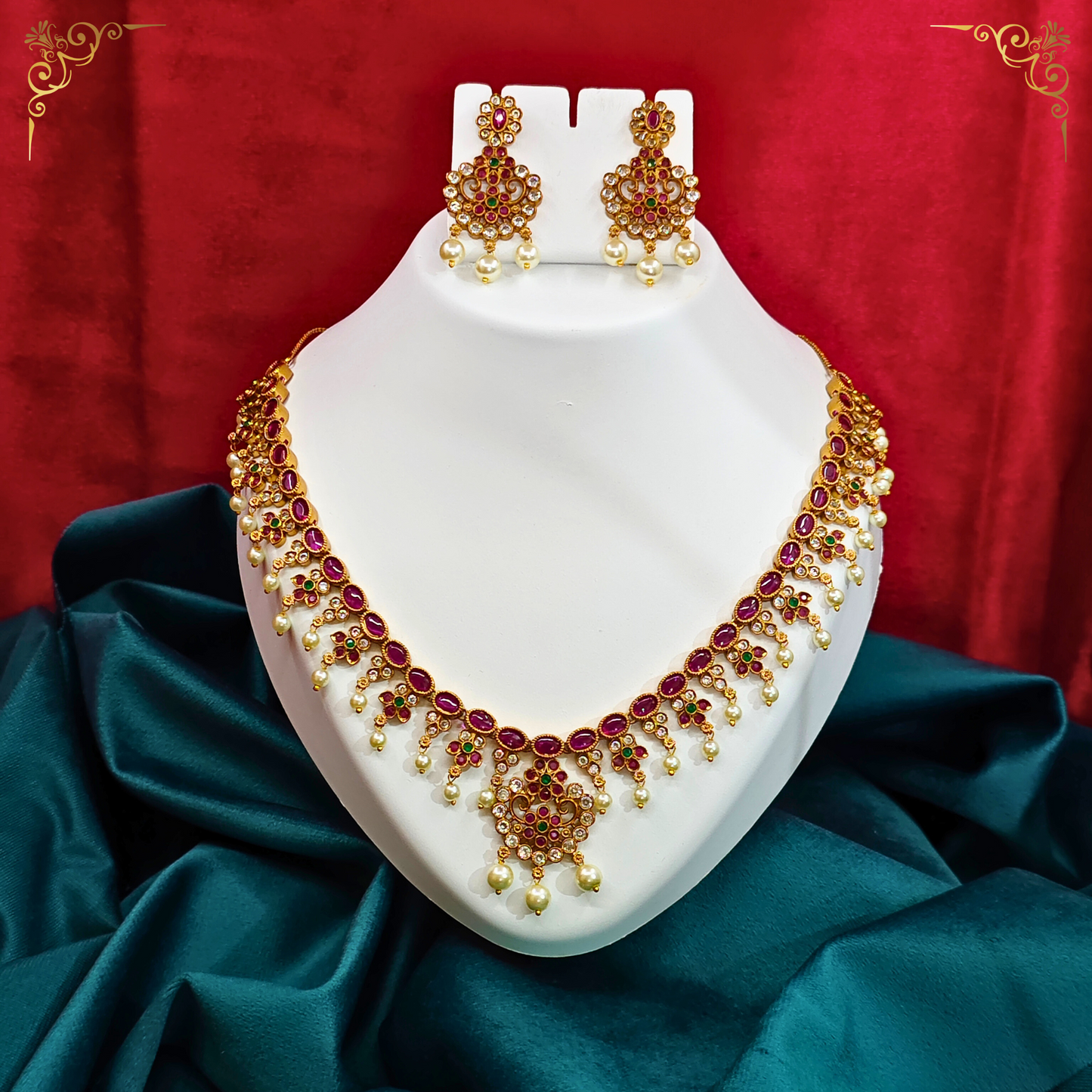 Rahi Antique Gold-Plated Short Necklace & Earring Set