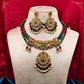 Malavika Antique Matte Gold Plated Choker Necklace Set with Peacock Design