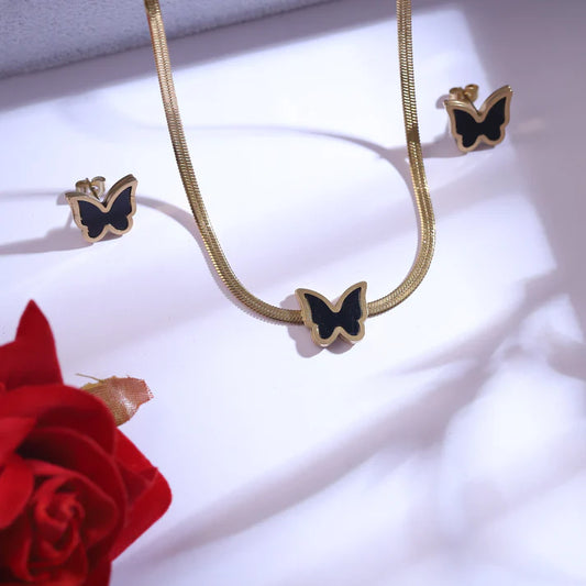 Elegant Butterfly Jewelry Set for Women – 22K Gold Plated Necklace & Earrings | Anti-Tarnish Daily Wear Set