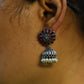 German Silver Oxidized Flower Jhumka with Monalisa Red Stones