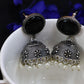 German Silver-Plated Jhumka with Black Gemstones