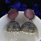 German Silver-Plated Jhumka with Pink Gemstones