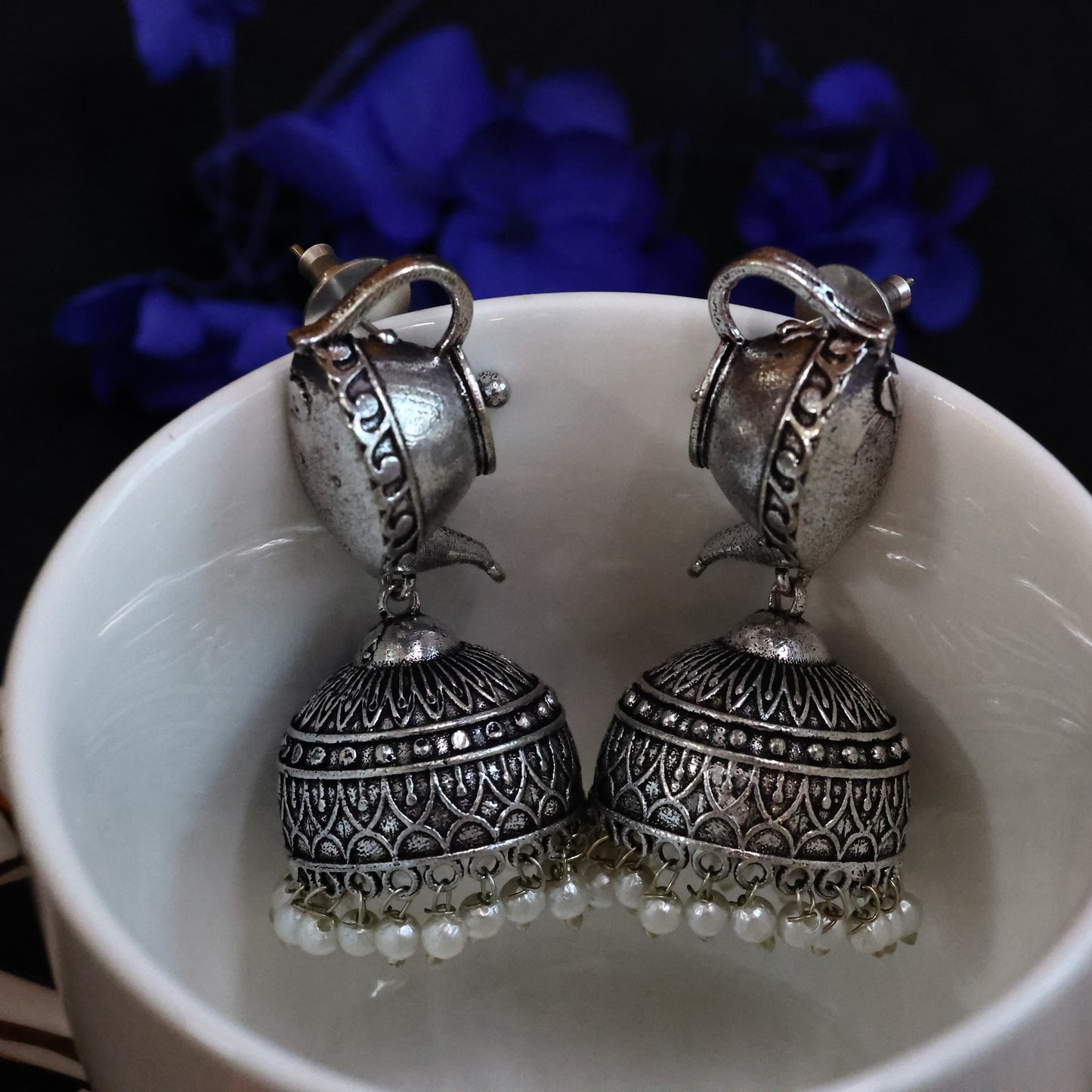 Silver Replica Oxidized Kettle Jhumka Earring