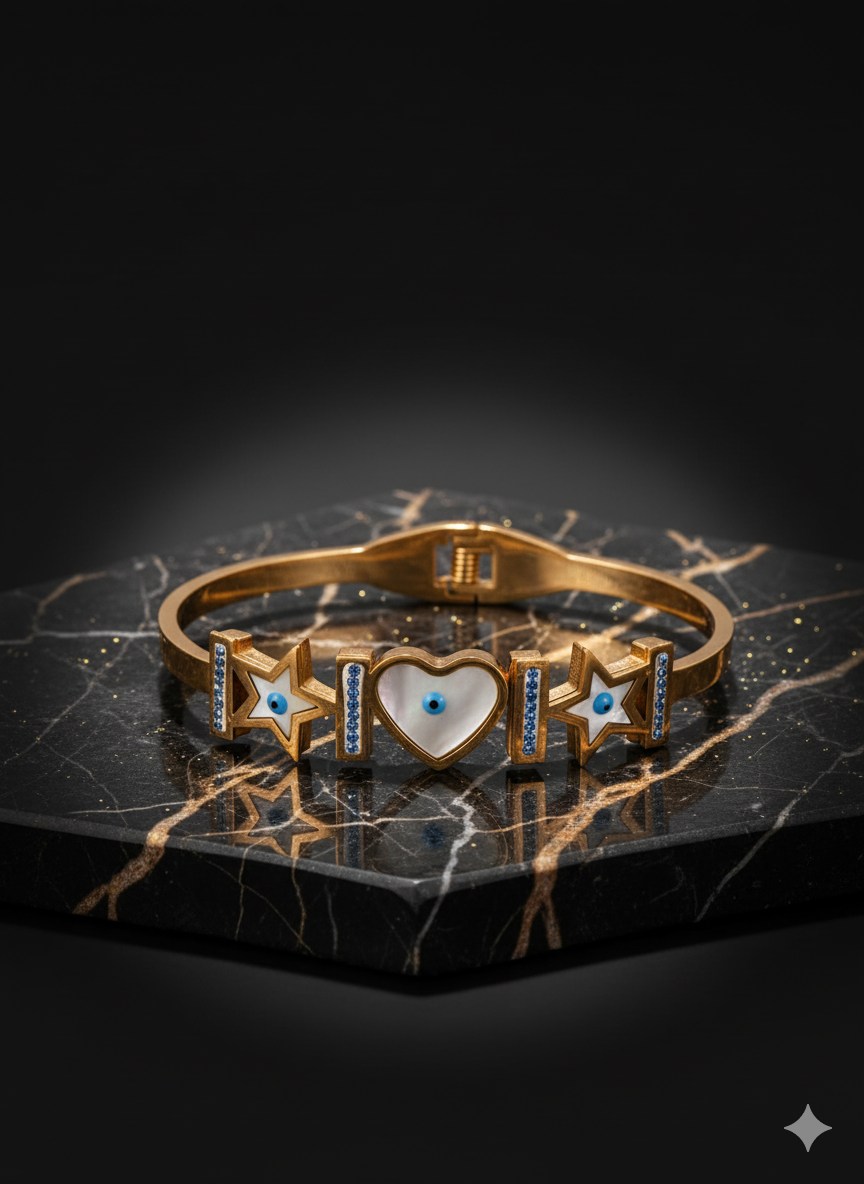 Starry Heart Evil Eye Rose Gold Bracelet Anti-Tarnish Daily Wear Kada for Women Premium Protection Jewelry Gift