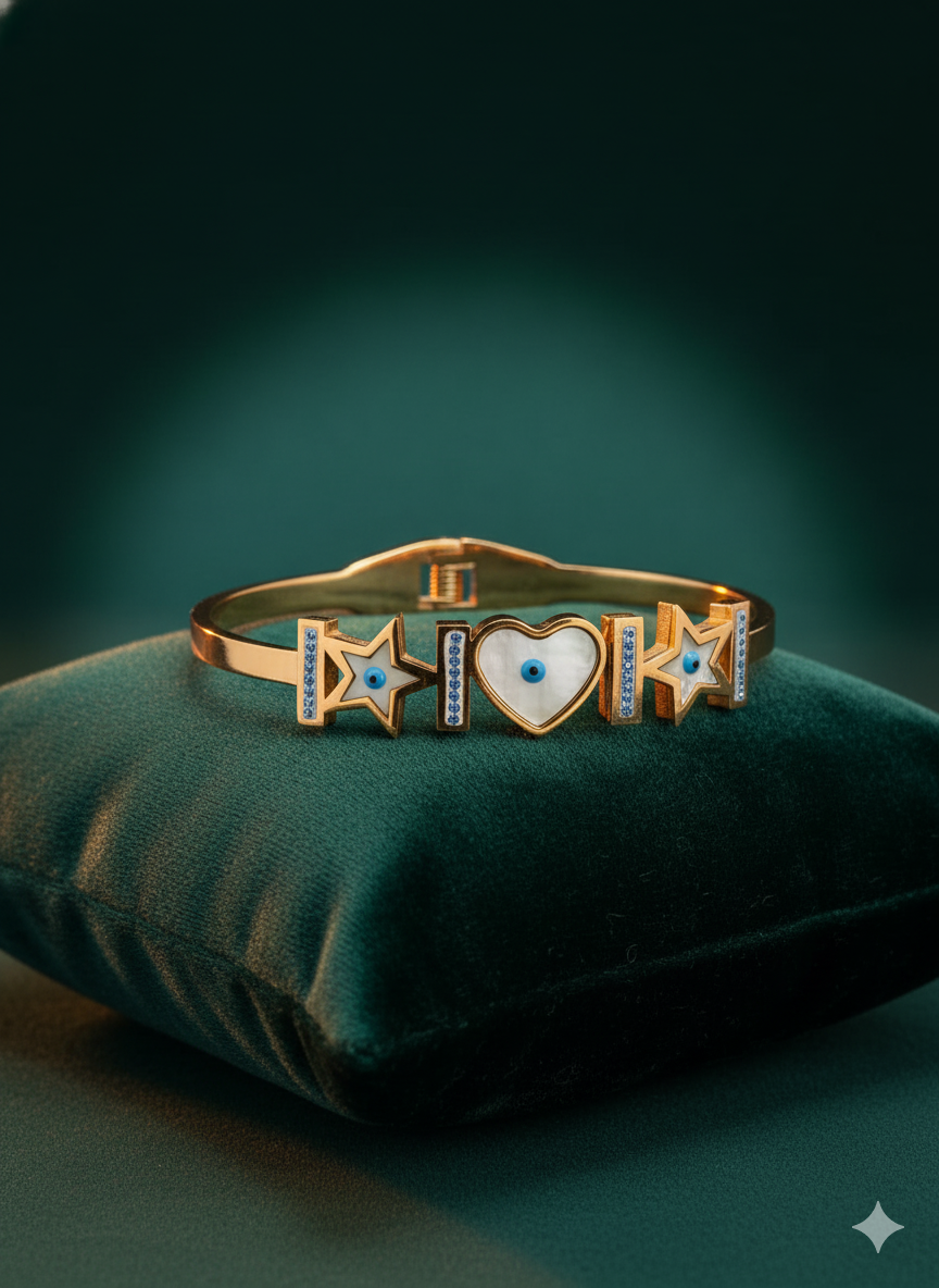 Starry Heart Evil Eye Rose Gold Bracelet Anti-Tarnish Daily Wear Kada for Women Premium Protection Jewelry Gift