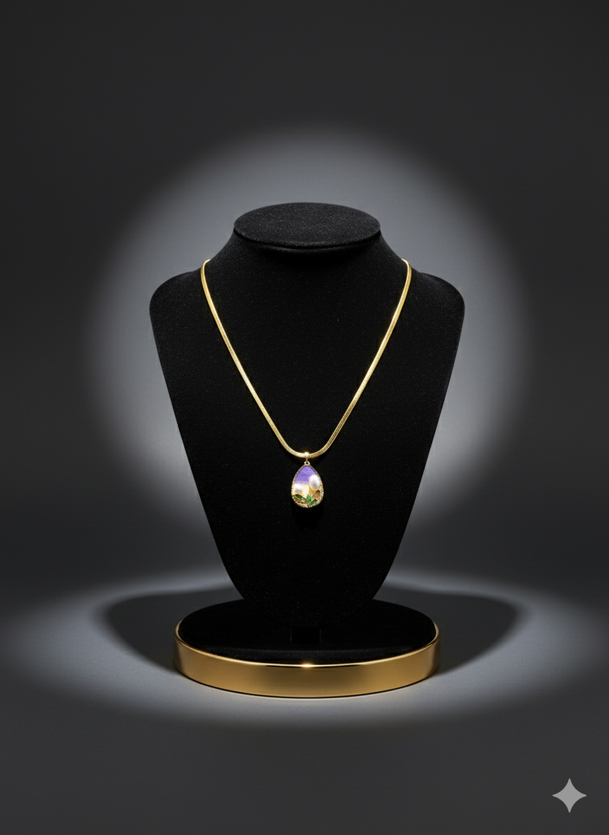 Aura 108 Pearl Bloom Anti-Tarnish Enamel Pendant – Gold Chain Necklace for Feminine Charm