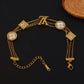 777 Luxury Anti-Tarnish Layered Gold Bracelet with Mother of Pearl Clover Charms & LV Inspired Monogram – 111 Elegant Everyday Jewelry for Women