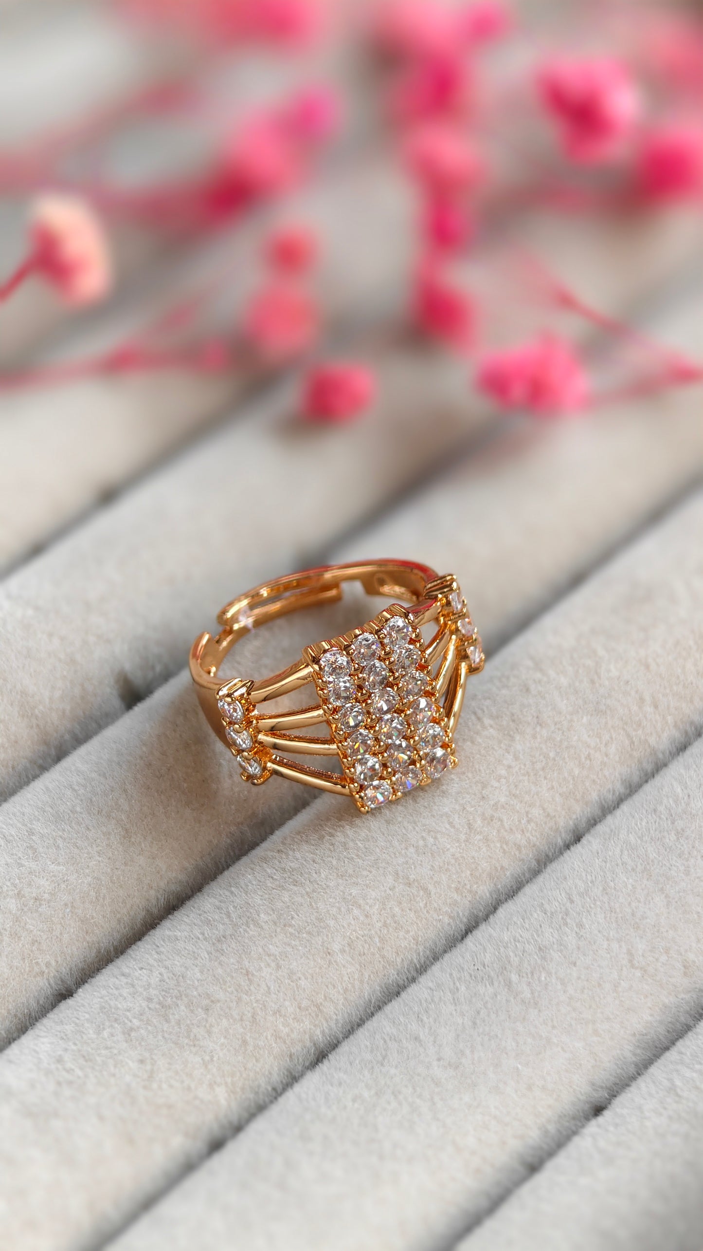 Zahara Cubic Zirconia Studded Adjustable 18K Rose Gold-Plated Anti tarnish Ring RGR106