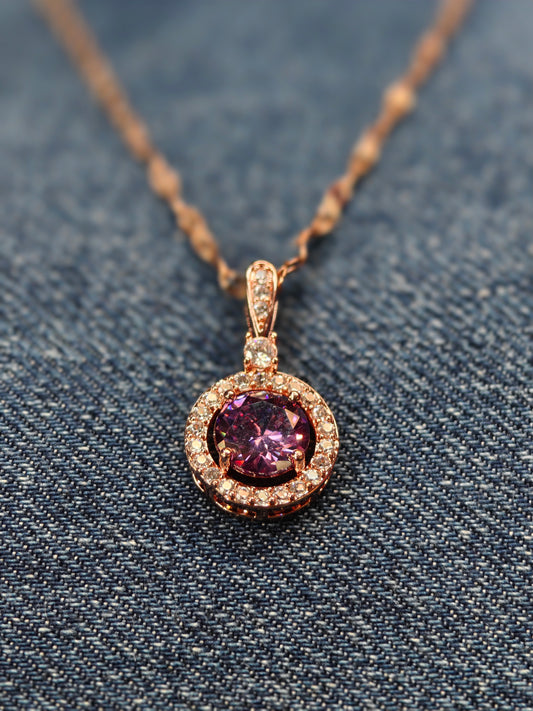 18K Rose Gold Plated Anti Tarnish Ruby Chain Pendant Necklace RGCP101