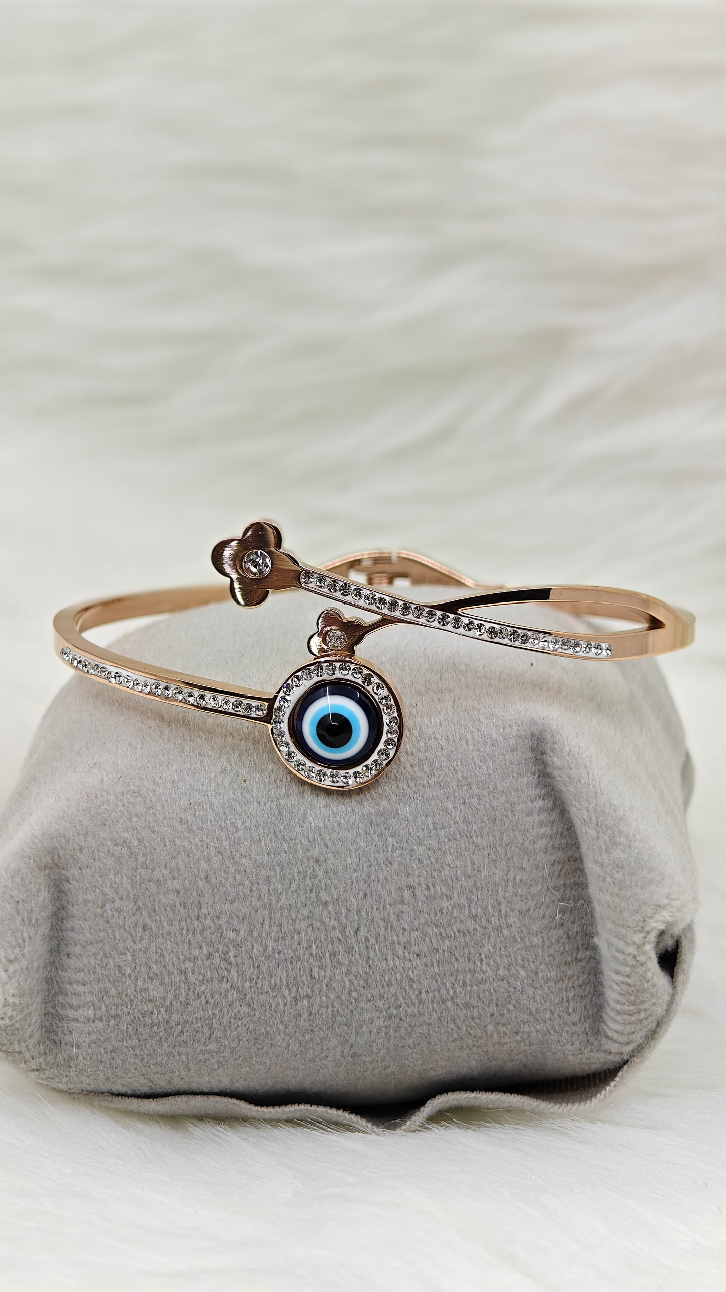 Evil Eye CZ Rose Gold Anti Tarnish Openable Bangle RGB142