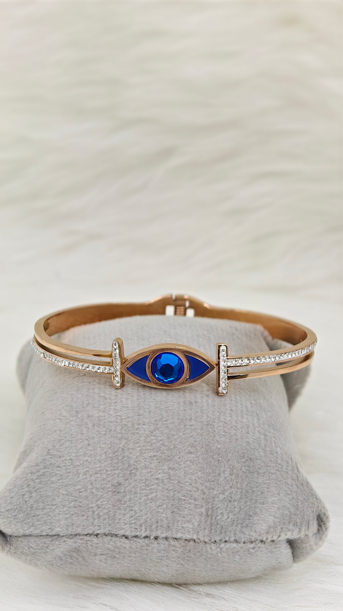 Blue Evil Eye Rose Gold Anti Tarnish Openable Bangle RGB145