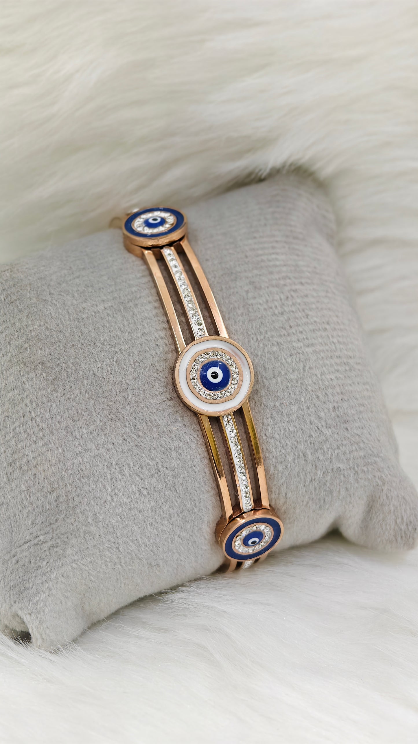 18 K Rose Gold Plated Anti Tarnish Good Luck Evil Eye Openable Bangle RGB152