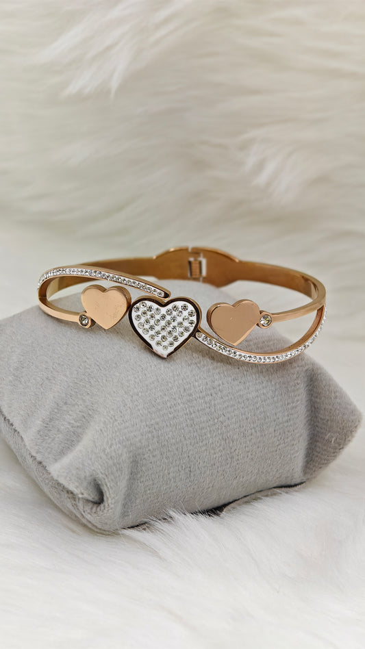 Caring Hearts: 18K Rose Gold Plated Anti Tarnish Daily Wear Bangle RGB157