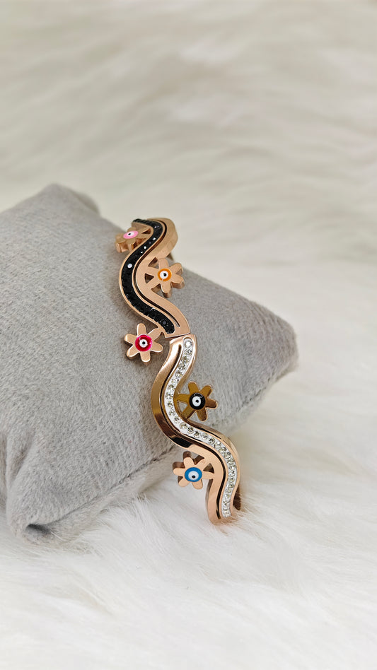 Vibrant Bloom: Twister Bracelet 18K Rose Gold Plated Anti Tarnish Openable Bangle RGB162