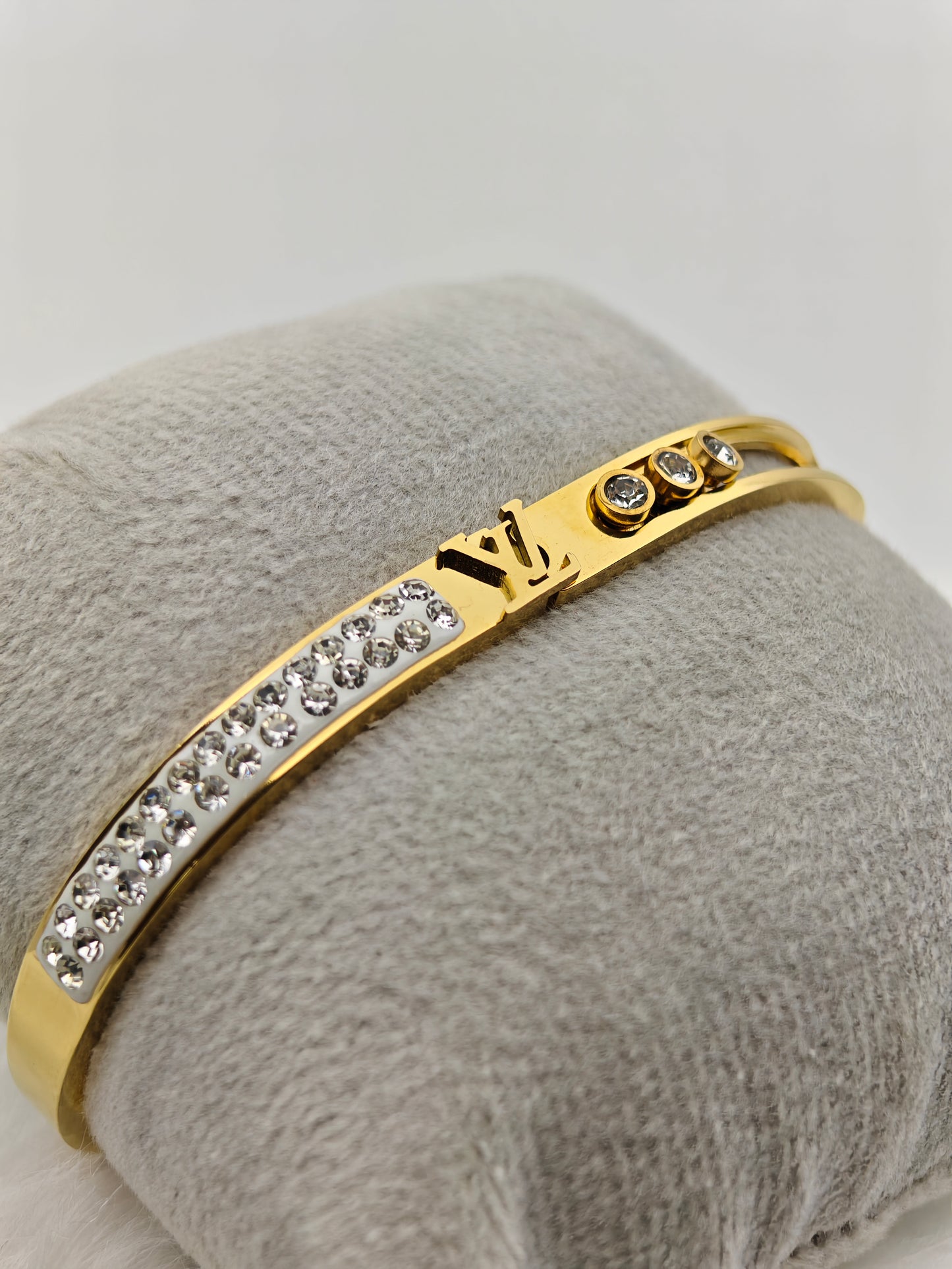 Stunning 18K Gold Plated Louis Vuitton Inspired Anti-Tarnish Bangle with Crystal Accents RGB243