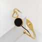 Elegant 18K Gold Plated Anti-Tarnish Bangle with Heart and Black Onyx Accent RGB274