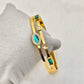 18K Yellow Gold Plated Anti-Tarnish Green Crystal Bangle – Elegant Designer Bracelet for Women with Geometric Accents