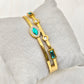 18K Yellow Gold Plated Anti-Tarnish Green Crystal Bangle – Elegant Designer Bracelet for Women with Geometric Accents